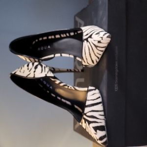 AQUA Women's Dion Half d'Orsay Zebra Print Pumps